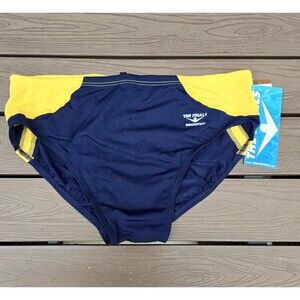TYR The Finals Shark Splice Gold/Navy Splice Racer Briefs, Boy Sz 22, NEW